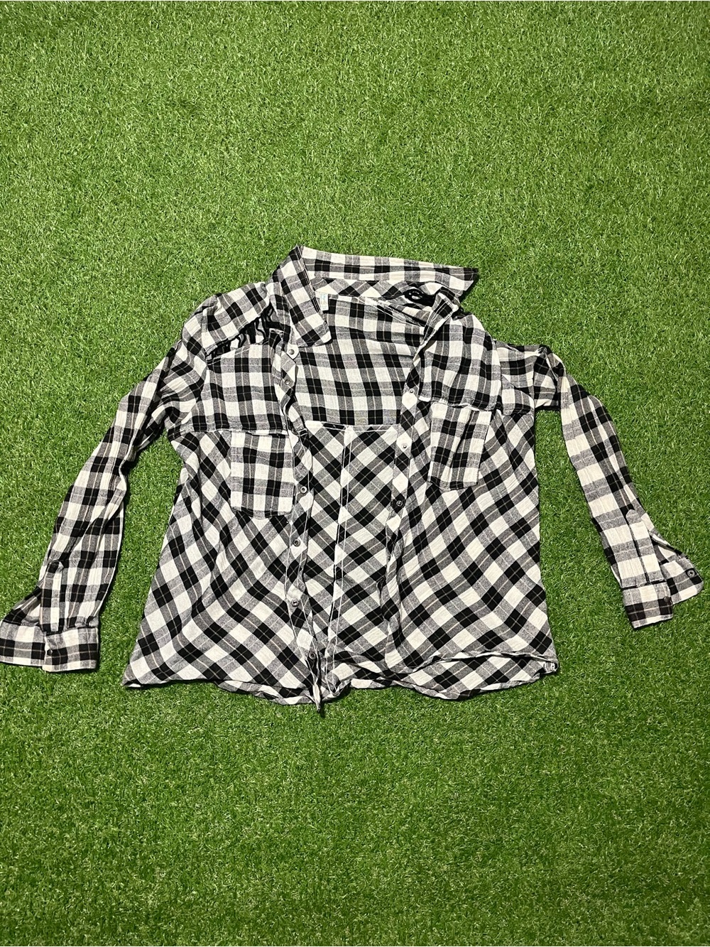 Tommy John Black and White Plaid Button-Down Shirt